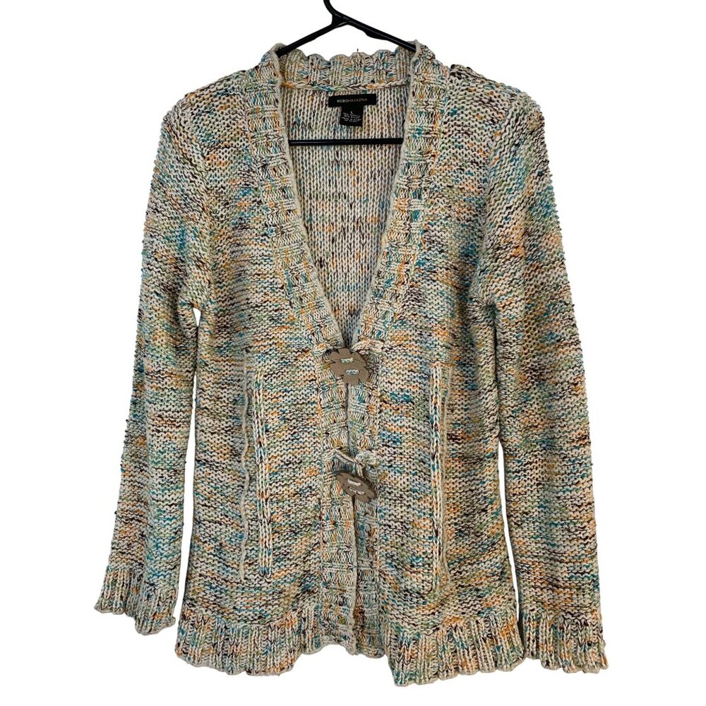 BCBGMAXAZRIA Multicolored Knit Cardigan Toggle Buttons Size L RX10639
